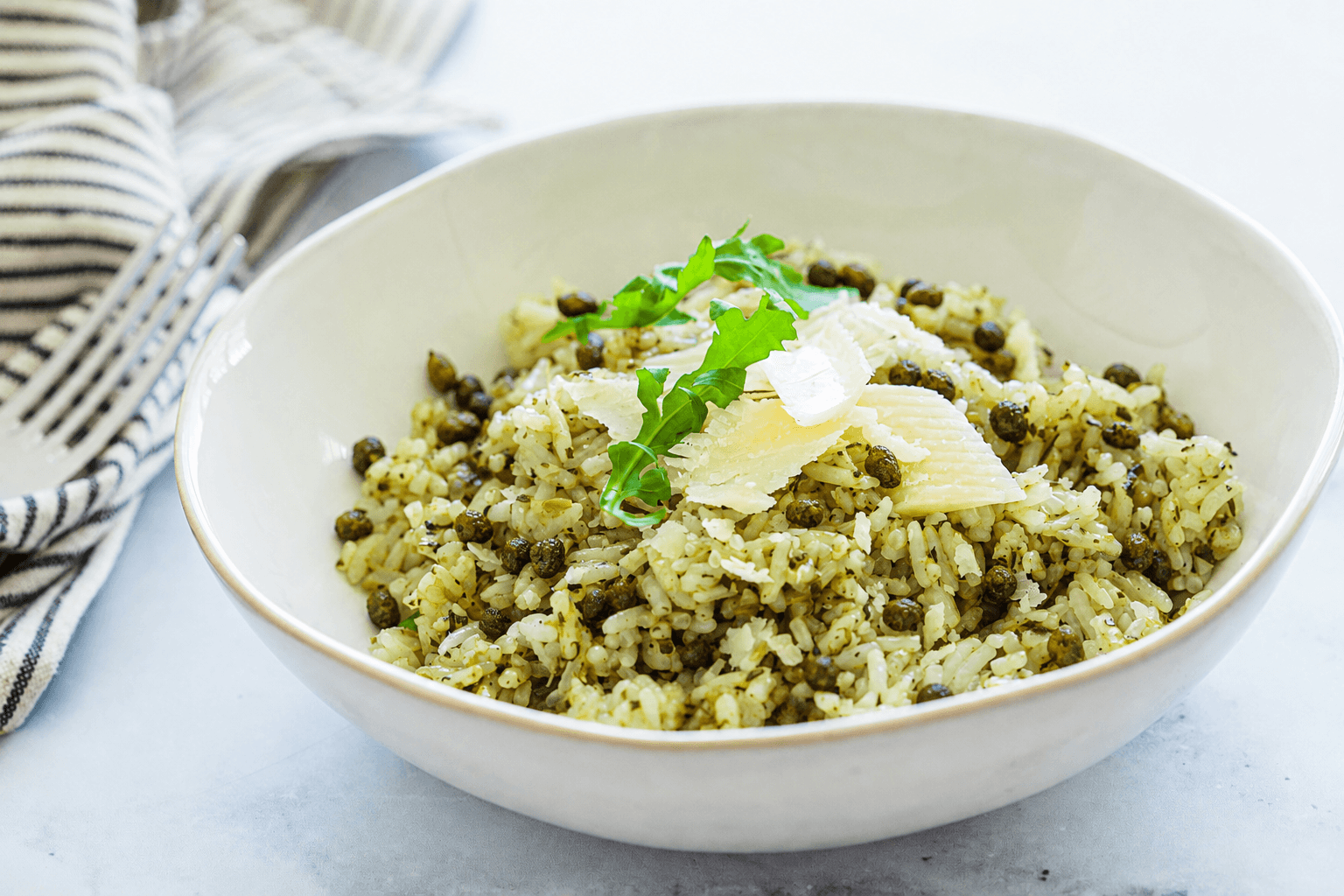 Brown Butter Risotto with Silken Garden Green and Crispy Capers